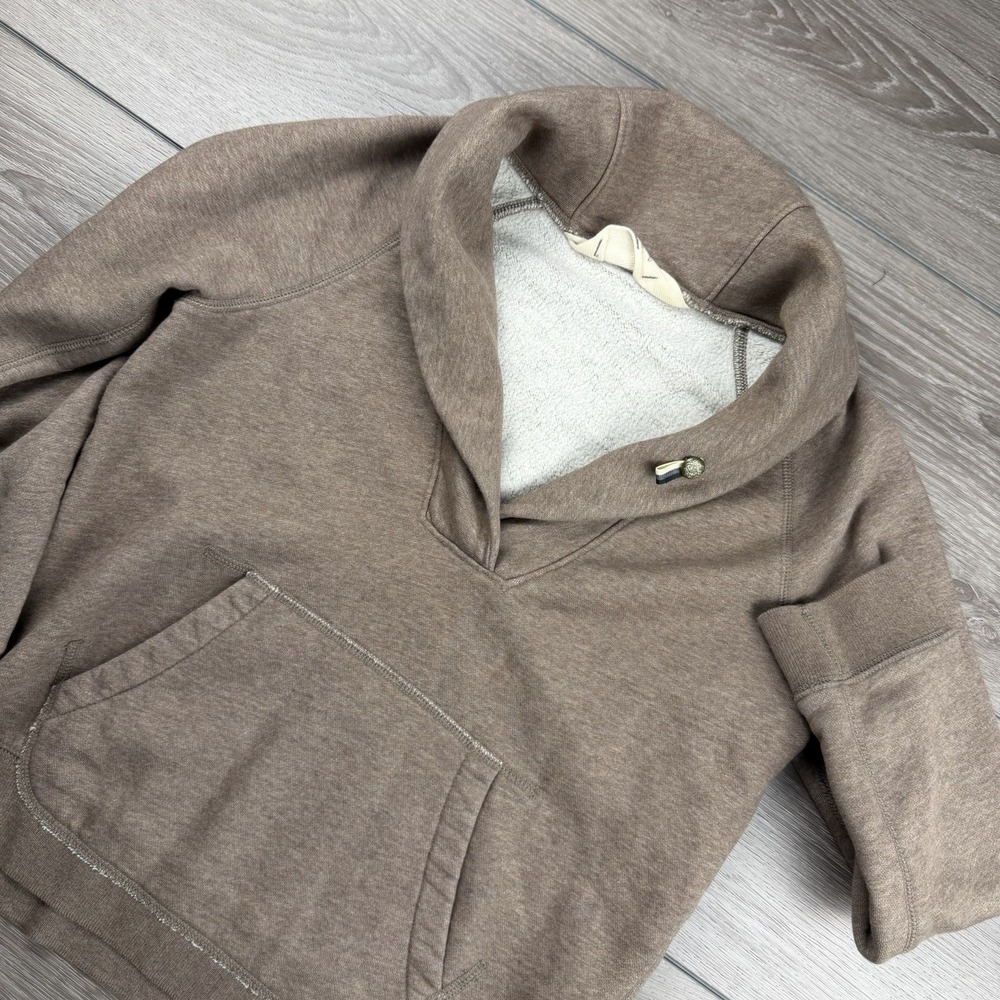 J Crew Women's Shawl Collar Sweatshirt Pullover Kangaroo Pocket Heather‎ Brown S